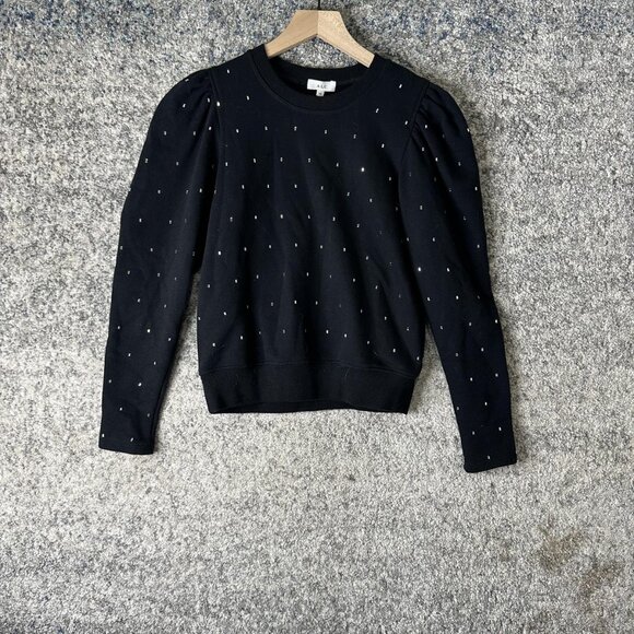 A.L.C. Sweater Womens XS Black Studded Puff Sleeve Crewneck Pullover Made in USA